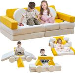 Stmoze 13PCS Modular Kids Play Couch, Kids Couch with Washable Velvet Cover, 5 Seconds Instant Expansion,Convertible Foam and Floor Cushion for Nursery Playroom, Yellow & Beige