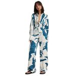 Gufrina Women's Blue and White Tie-Dye Co-Ord Set, Long Sleeve Shirt and Wide Leg Pants (White L)