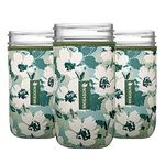 WKieason Wide Mouth Mason Jar Neoprene Sleeve 16-24OZ Mason Jar Sleeves Coat Cover (24OZ/Green flowers)