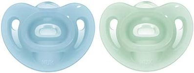 NUK Sensitive Pacifiers, 0-6 Months, 100% Silicone for Delicate Skin, BPA Free, Blue & Green, Pack of 2