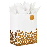 Hallmark 17" Extra Large Gift Bag with Tissue Paper (White with Gold Polka Dots) for Christmas, Hanukkah, Weddings, Engagements, Bridal Showers, Graduations, Retirements, Birthdays, Valentine's Day