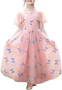 Sunny Fashion Flower Girls Dress Tulle Pink Sequin Butterfly Flutter Sleeve Party Size 7 Years