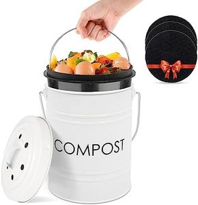 Vipush Compost Bin Kitchen Countertop Compost Bin with lid – Small Compost Bin Includes Inner Compost Bucket Liner & Charcoal Filter, White