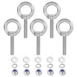 PATIKIL M8 x 40mm Lifting Shoulder Eye Bolt, 5Pcs 304 Stainless Steel Lifting Ring Threaded Eyebolt with Nuts Washers for Hanging Hammocks Articles