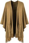 Ferand Women's Shawl Wraps with Pockets Open Front Fringe Poncho Cozy Knit Lightweight Cardigan Sweater, Camel