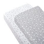 Cot Bed Fitted Sheets(140x70cm) 2 Pack, 100% Cotton Jersey Sheets for Standard Cot Mattress, Ultra Soft and Breathable Toddler & Baby Bed Sheets, White & Grey Print