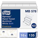 Tork Premium MB578 Soft Xpress Multifold Paper Hand Towel, White, 135 Count (Pack of 16)