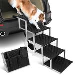 Niubya Dog Ramps for Cars, Portable Folding Dog Stairs for Cars, SUV, Trucks, Lightweight Pet Ramp for Large Dogs with Non-Slip Surface, Reinforced Dog Steps Supports Up to 200 lb, 5 Steps