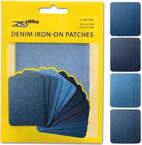 ZEFFFKA Premium Quality Denim Iron-on Jean Patches Inside & Outside Strongest Glue 100% Cotton Assorted Shades of Blue Repair Decorating Kit 12 Pieces Size 3" by 4-1/4" (7.5 cm x 10.5 cm)