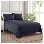 RV Queen Bed Sheets - Breathable Luxury Sheets with Full Elastic & Secure Corner Straps Built In - 1800 Supreme Collection Extra Soft Deep Pocket Bedding Set, Sheet Set, RV Short Queen, Navy