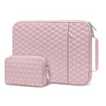 MOSISO Laptop Sleeve Compatible with MacBook Air/Pro, 13-13.3 inch Notebook, Compatible with MacBook Pro 14 inch M3 M2 M1 Chip 2024-2021, Hexagon Vertical Bag with Small Case&Side Handle Belt, Pink