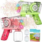 Bubble Machine 2 Pack Automatic Bubble Gun for Kids, Bubble Maker Blower for Toddlers with LED Lights & Solution,10000+ Bubbles Toy for Bubble Party Favors, Boys Girls Birthday, Outdoor Indoor