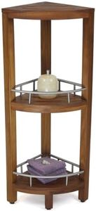 AquaTeak Patented Kai Corner Teak and Stainless 3 Shelf Corner Stand