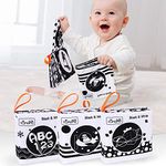 tumama Soft Cloth Books for Babies,My First Soft Books Early Development Soft Toys,Black and White Cloth Books with Animals,Fruit,Number,Shape,Letter Learning Toy for BabyToddler,Infants(3packs)