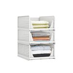 ADITYA POLYMERS Pack of 3 Pcs.(Large) Wardrobe Closet Organizer for Clothes| Foldable Stackable Multi purpose storage Organizer| Cupboard Almirah Space Organiser| Adjustable Sliding Drawer like Basket