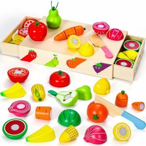 Subtail Dinette Enfant 2 3 Ans - Fruit et Legumes Jeux Enfant - Ustensile Cuisine en Bois Enfant - Legumes Jouet Enfant - Fruits en Bois à DéCouper - Jouet Enfant 2 3 Ans Cadeau pour Les Enfants