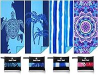 4 Pack Lightweight Thin Beach Towel Oversized 71"x32" Big Extra Large Microfiber Sand Free Towels for Adult Quick Dry Travel Camping Beach Accessories Gift Coconut Tree Sea Turtle Stripe Mandala