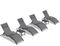 PURPLE LEAF Patio Chaise Lounge Sets of 4, Sunbathing Chair with Textilene Fabric, Outdoor Lounge Chair with Adjustable Headrest and Table for All Weather, Grey