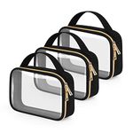 Wedama TSA Approved Toiletry Bag, 3 Pack Clear Makeup Bags with Handles, Quart Size Clear Toiletry Bags, PVC Clear Cosmetic Bags for Women and Men, Carry on Airport Airline Compliant Bag, Black