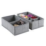 InterDesign Aldo Fabric Dresser Drawer Storage Organizer for Underwear, Socks, Bras, Tights, Leggings - Set of 2, 10 Compartments, Gray