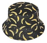 Joylife Fruit Print Bucket Hat Banana Pattern Fisherman Hats Summer Reversible Packable Cap, Banana Black