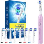 Rotating Electric Toothbrush for Adults with 8 Brush Heads (2 Types), 4 Modes Deep Clean Electric Toothbrush with Rechargeable Power and 2 Min Smart Timer, Fast Charge Pastel Violet