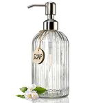 JASAI 18 Oz Clear Glass Soap Dispenser with Rust Proof Stainless Steel Pump, Refillable Liquid Hand Soap Dispenser for Bathroom, Premium Kitchen Soap Dispenser (Clear).