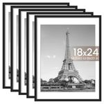 upsimples 18x24 Picture Frame Set of 5, Display Pictures 16x20 with Mat or 18x24 Without Mat, Wall Gallery Photo Frames, Black