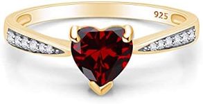 AFFY Simulated Garnet & Cubic Zirconia Solitaire Heart Promise Ring 14k Yellow Gold Over Sterling Silver Gift For Her Ring Size-6