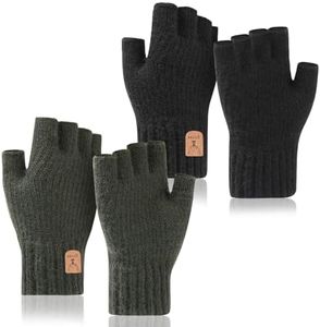 KLEBREIS Fingerless Gloves 2 Pairs Half Finger Gloves Unisex Half Finger Fleece Lined Gloves for Skiing, Running, Hiking, Driving?Dark Green, Black