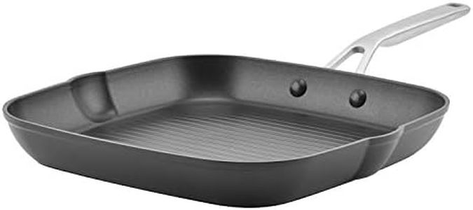 KitchenAid Hard Anodized Induction Nonstick Square Grill Pan/Griddle with Pouring Spouts, 11.25 Inch, Matte Black