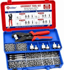 Amliber 4-Size Grommet Tool Kit 1/4" 5/16" 3/8" 1/2", 600pcs Grommets