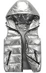 SEAUR - Boys Shiny Vests Kids Sleeveless Jacket Girls Metallic Padded Down Vest Warm Winter Coat Snow Jackets - Silver