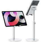 Cell Phone Stand, OMOTON Angle Height Adjustable Tablet Stand, Aluminum Phone Holder Dock for Desk, Compatible with iPhone 13 Pro Max/13 Pro/13/12, All Smartphones and Tablets (4-11''), Silver