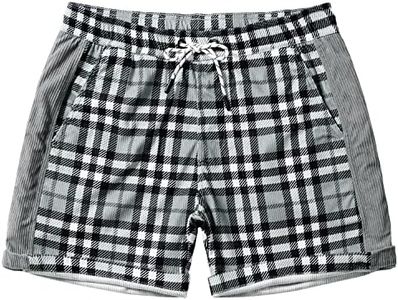 JOTOOK Men's Casual Drawstring Corduroy Shorts Elastic Waist Summer Shorts with Pocket, Grey Plaid, Large