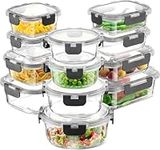 FineDine Airtight Glass Storage Containers with Hinged Locking Lid BPA Free for Meal Prep/Moving/Freezer/Oven