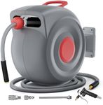 Retractable Air Hose Reel with Air Blow Gun, 3/8 In 65 ft Any Length Lock Air Compressor Hose Reel with Handle,180° Swivel Wall Mount for Garage