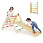 COSTWAY Toddler Climbing Frame, Foldable Kids Indoor Gym Playset with Double-side Ramp, Wooden Triangle Cilmbing Montessori Toy for Boys Girls (Multicolor)