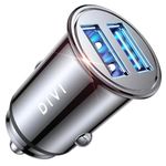 DIVI Car Charger, Ultra Compact 2 USB Ports 5 V/4.8 A Aluminium Alloy Car Cigarette Lighter Charger, Fast Charging for iPhone XR/XS Max/8 Plus, Galaxy S8/S7/Edge, Huawei (Black)