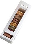 Essos Macaron Boxes for 6 to 7 White with Clear Display Window [25 pieces] Macarons Container or Packaging Box Kit for Chocolate Truffles Cake Pops Desserts Mini Cupcakes Cookies or Muffins