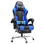 GTPLAYER Gaming Chair,Computer Chair with Footrest and Lumbar Support, Height Adjustable Gaming Chair with 360°-Swivel Seat and Headrest for Office or Gaming Blue