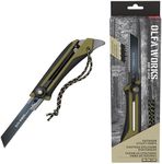 OLFA WORKS OW-OUK-1/OD Outdoor Knife, Fine Serrated Edge Blade for Confident Cutting, Replacement Blade: OWB-OKB-1/3B (Olive)