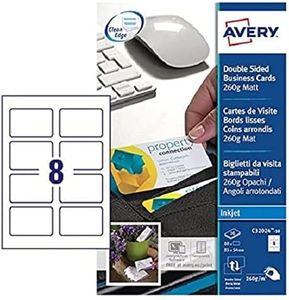 Avery - C32024-10 - 80 cartes de visite à bords lisses coins arrondis aspect mat 260 g/m² pour imprimantes jet d'encre - 85 x 54 mm