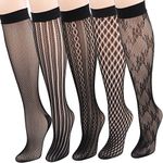 kilofly 5 Pairs Women Black Ultra Thin Stay Up Knee High Socks Fishnet Stockings