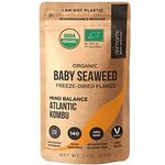 Organic Kombu Flakes - 28 gr. Young Pure Seaweed Grown in North Atlantic. EU Certified and Freeze-Dried Premium Quality. Soft Texture & Mild Taste. 140 Servings