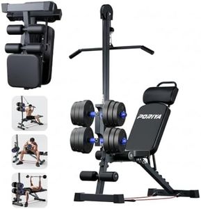 PORIYA 9 In1 Foldable Adjustable Weight Bench with Upgraded High Pull-Down Bar Fitness Bench Adjustable Bench Gym 250KG Weight Capacity