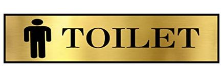 Gugan's Men Sign Restroom Toilet Washroom Self Adhesive Signboard Signage for Office, Hospitals, Colleges, Supermarket | Engraved In Acrylic Sheet (12 X 3 Inches) (Men sign with toilet, Gold)