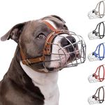 BRONZEDOG Pitbull Dog Muzzle Breathable Metal Basket for Large Dogs Amstaff Staffordshire Terrier Biting Chewing Barking (Brown)