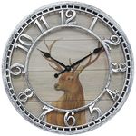 Keygift Deer Wall Clock 12 Inch Battery Operated Silent Non Ticking Antique Silver Clock for Home Office