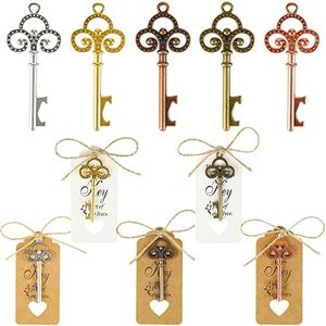 Abridores de Botellas de Llave, Teklemon 50 PCS Abridor de Botellas Retro con Tarjeta de Etiqueta y Cuerda de Yute, Decoración Rústica para Favores de Boda, Fiesta (5 Colores Mezcla y Coincidencia)
